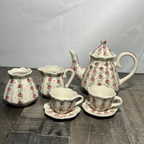 Accents Vintage Miniature Ceramic Teapot Set Hand Painted Floral